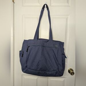 Vintage LL Bean Solid Blue Bag Tote Canvas L Bag Zippered Top LLB#0NDS6 Boat